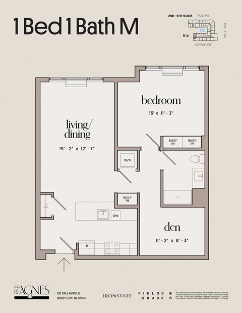 Floor plan for 1 bed, 1 bath, 915 sqft